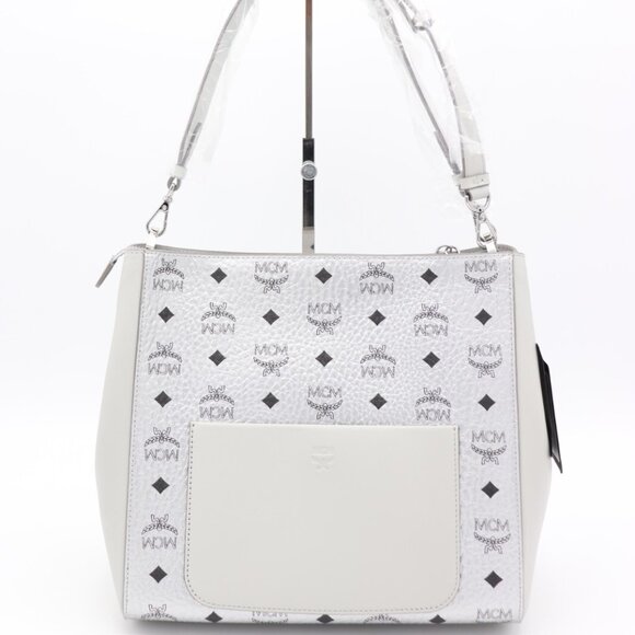 NWT MCM Aren Silver Visetos Leather Hobo Shoulder Crossbody Bag - Picture 3 of 8